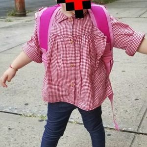 Zara Baby red white gingham plaid ruffle long sleeve button down top with collar